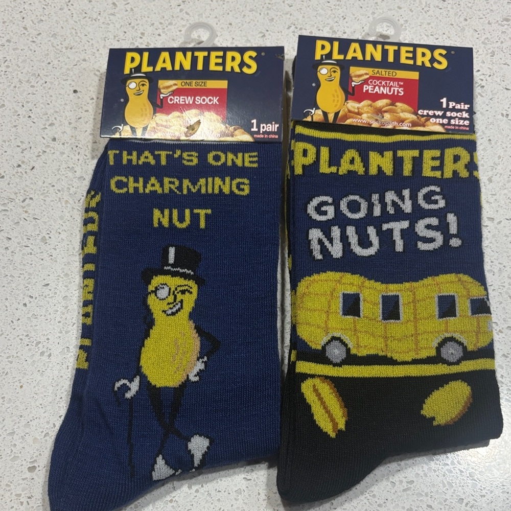 Blue and Black Planters peanut Crew Socks